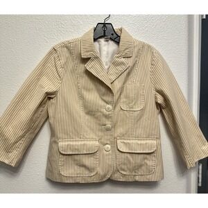 Old Navy Pinstripe Blazer Women Sz M Casual Suit Jacket‎ Khaki Tan Cotton Career